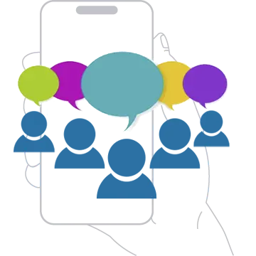 Bildschirm mit Gesprächssymbolen