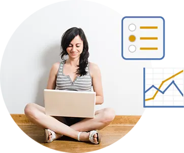 Frau, die auf eine Produktumfrage antwortet.